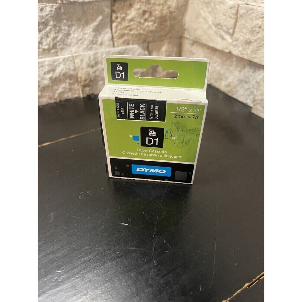 DYMO BRAND D1 45021 White on Black Label Tape For LabelManager, 1/2" x 23ft